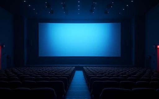 Empty cinema screen before a matinee showing.